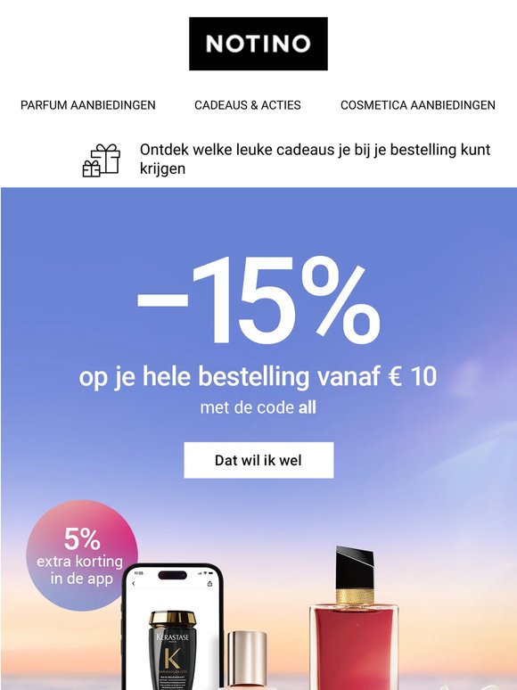 15% korting! En 5% extra korting in de app