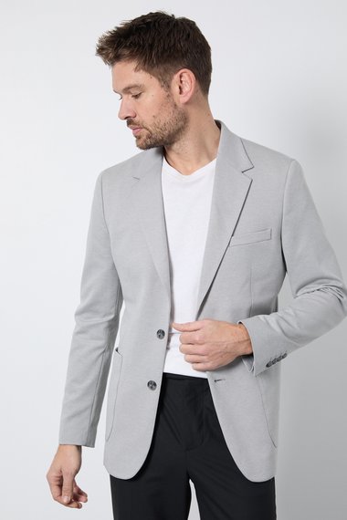 Light Grey Jersey Patch Pocket Slim Fit Blazer