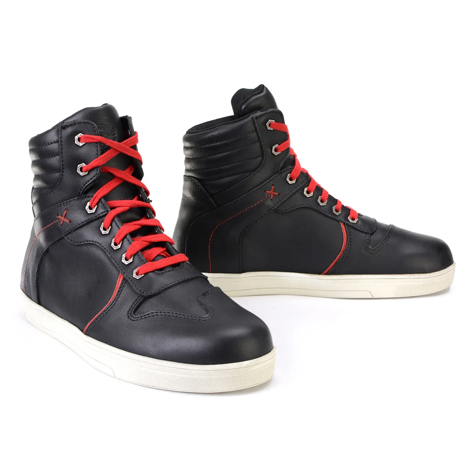 Image of Milwaukee Leather MBM9102 Men's Black Leather with Red Shoe Lace Reinforced Street Riding Shoes w/ Ankle Support