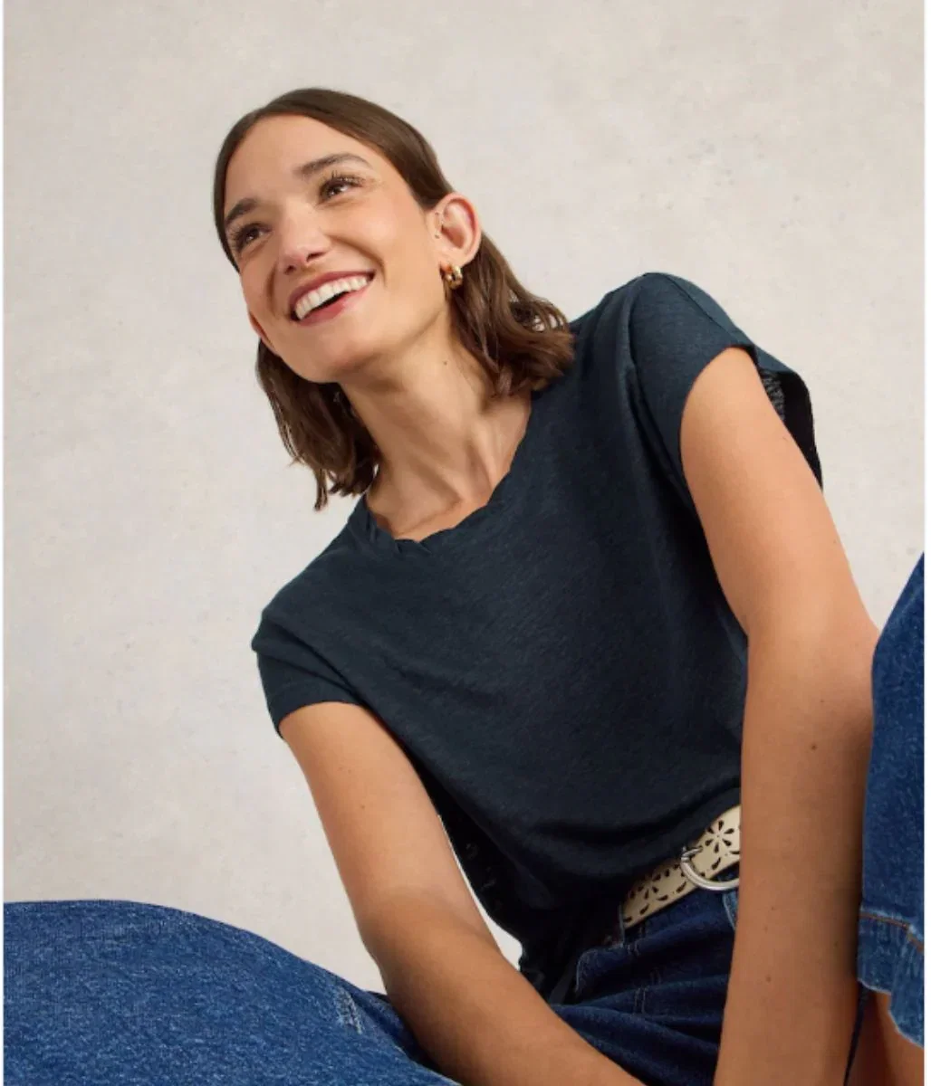 Image of White Stuff Rowan Navy Linen Tee