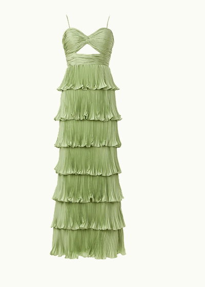 Pleated Tiered Ruffle Gown