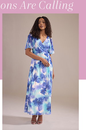 M&Co Blue Floral Print Mesh Maxi Wrap Dress
