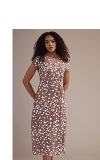 M&Co Mocha Brown Polka Dot Side Twist Midi Dress