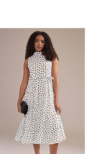 M&Co White Spot Print Tiered Chiffon Midi Dress