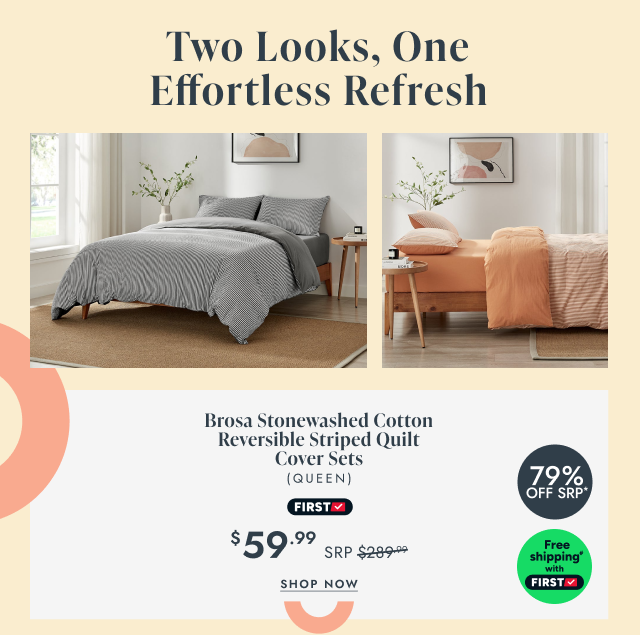 Brosa Stonewashed Cotton Reversible Striped Quilt Cover Set (Queen)