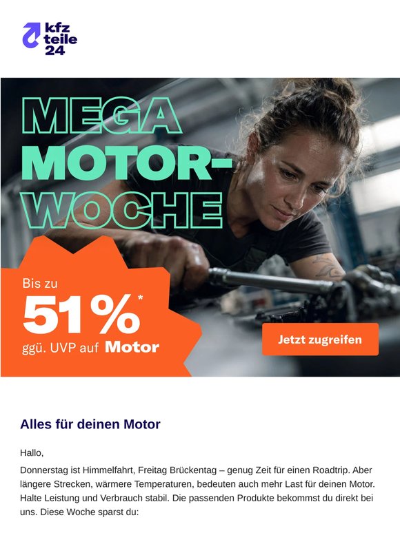 Mega Motorwoche: bis zu 51 %* ggü. UVP 🔥