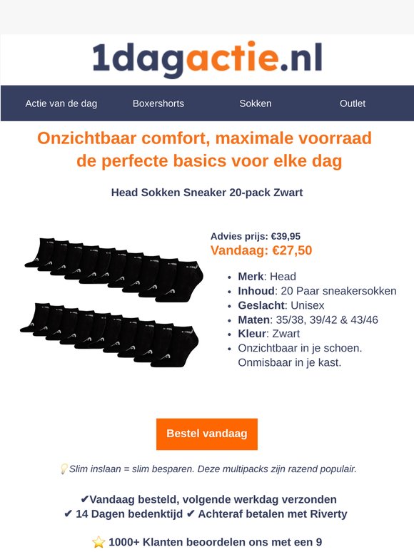 Dagdeal 🔥 20 Head sneakersokken nu €27,50