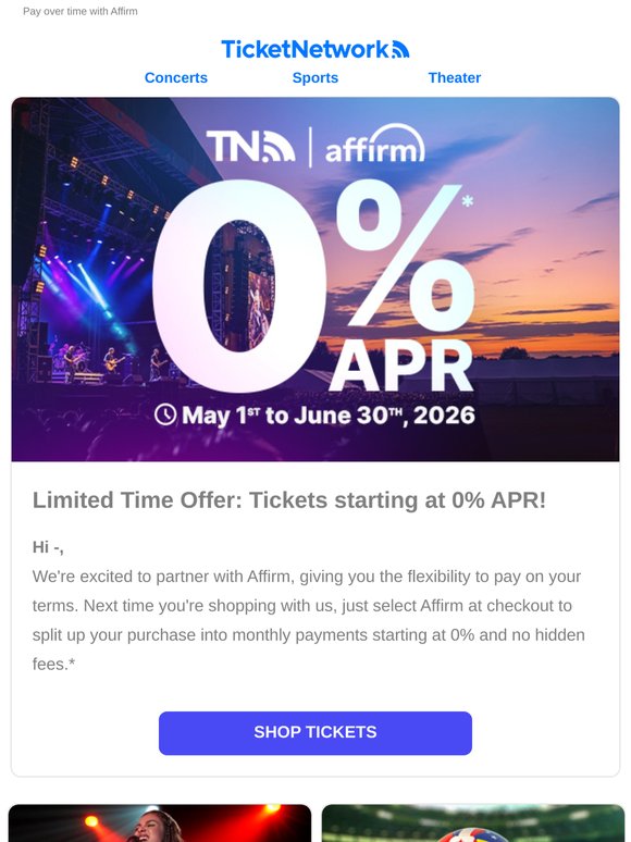 Limited time: tickets starting at 0% APR