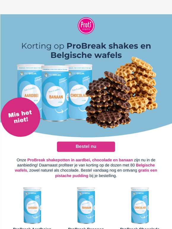 Korting op ProBreak shakes en Belgische wafels!