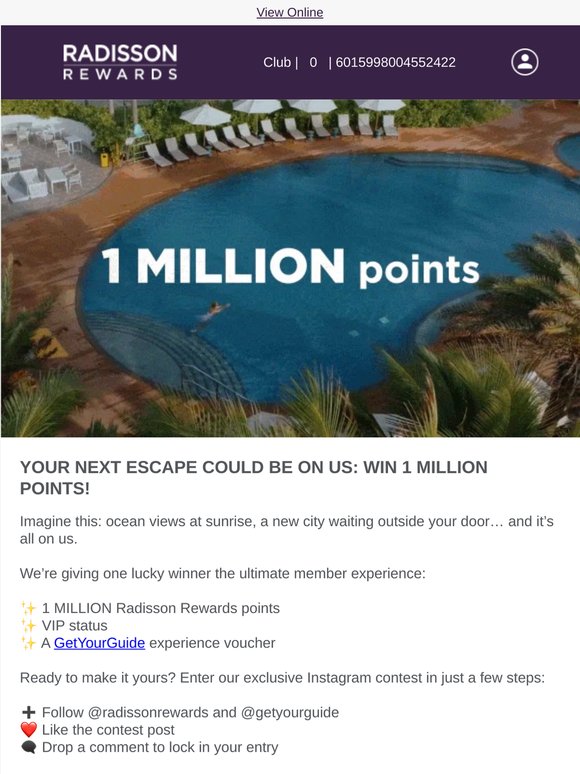 ✨ Your chance to win 1 MILLION points + VIP tier & dream experiences