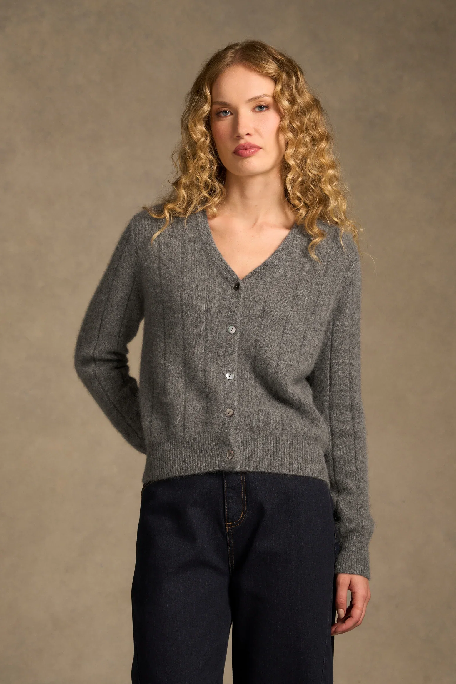 Image of Brushed Merino Wool Cardigan - Pewter Grey