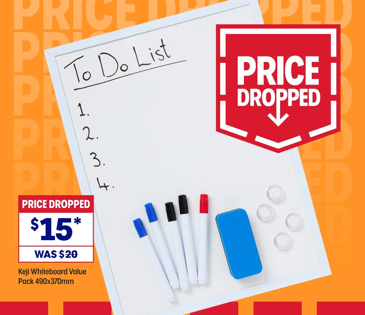 Price Dropped. Keji Whiteboard Value Pack 490x370mm