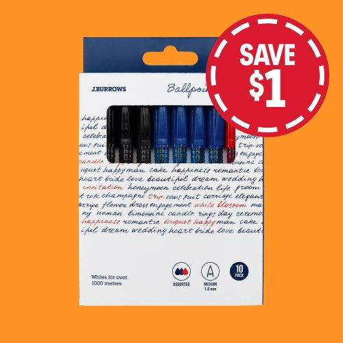 J.Burrows Ballpoint Pens Assorted 10 Pack