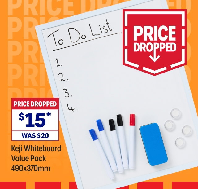 Price Dropped. Keji Whiteboard Value Pack 490x370mm