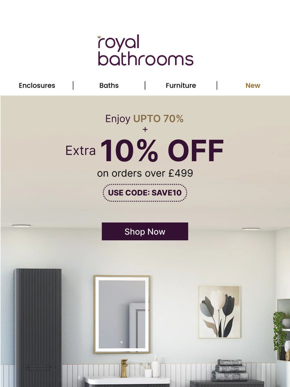 Up to 70% Off + Extra 10% on £499+
