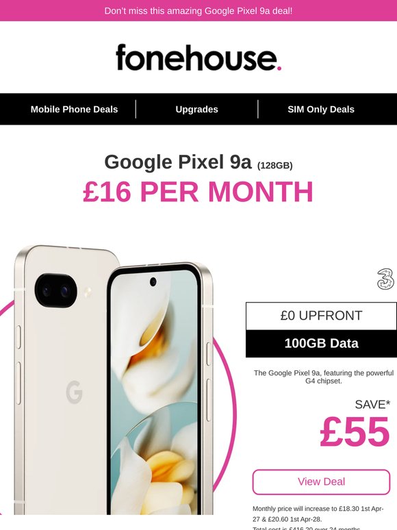 £0 upfront cost on the Google Pixel 9a!📱