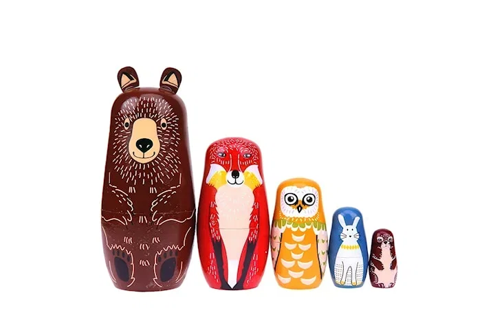 Russiske dukker / Matryoshka i tre med skogsdyr