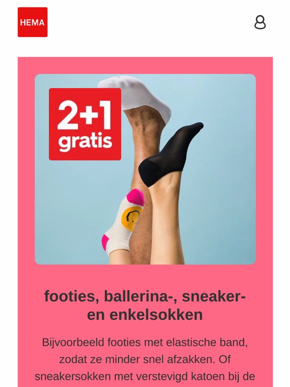 laatste week: 2+1 gratis op footies, sneaker- en enkelsokken