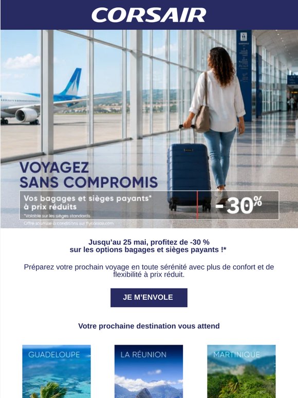 ✈️ -30 % sur vos bagages et sièges payants !
