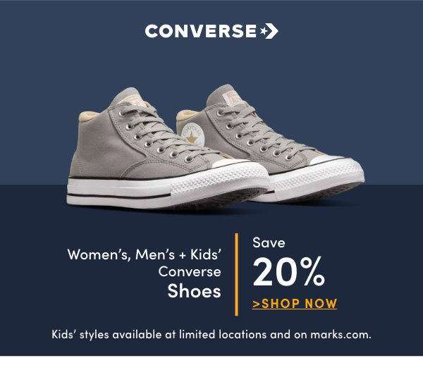 Women's, Men's + Kids' Converse Shoes Save 20%