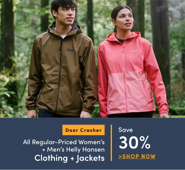 Door Crasher All Regular-Priced Women's + Men's Helly Hansen Clothing + Jackets Save 30%