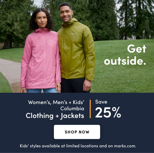 Women's, Men's + Kids' Columbia Clothing + Jackets Save 25%