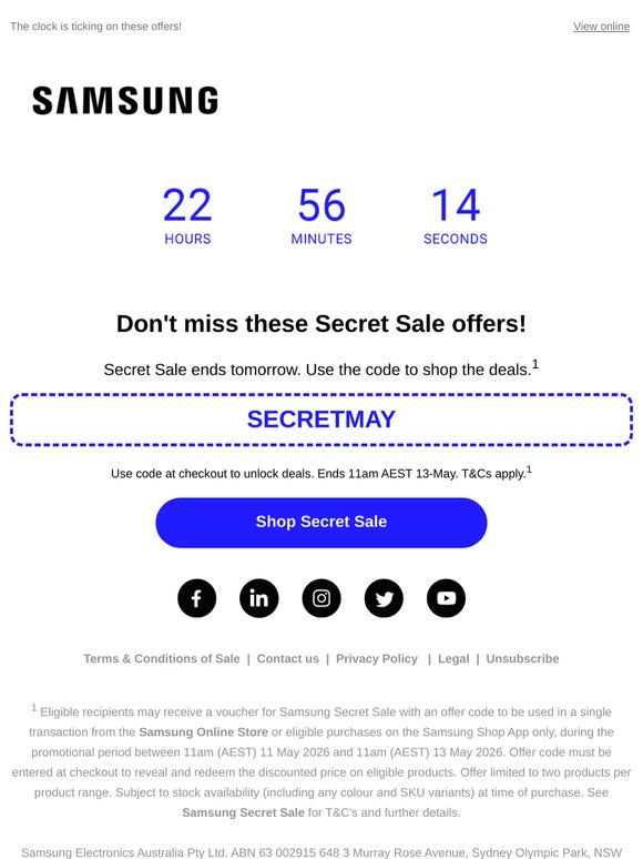 —, Secret Sale offers end tomorrow