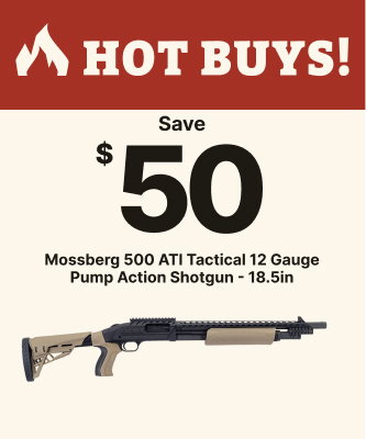 Save $50 on the Mossberg 500 ATI Tactical 12 Gauge 3in Blued/FDE Pump Action Shotgun
