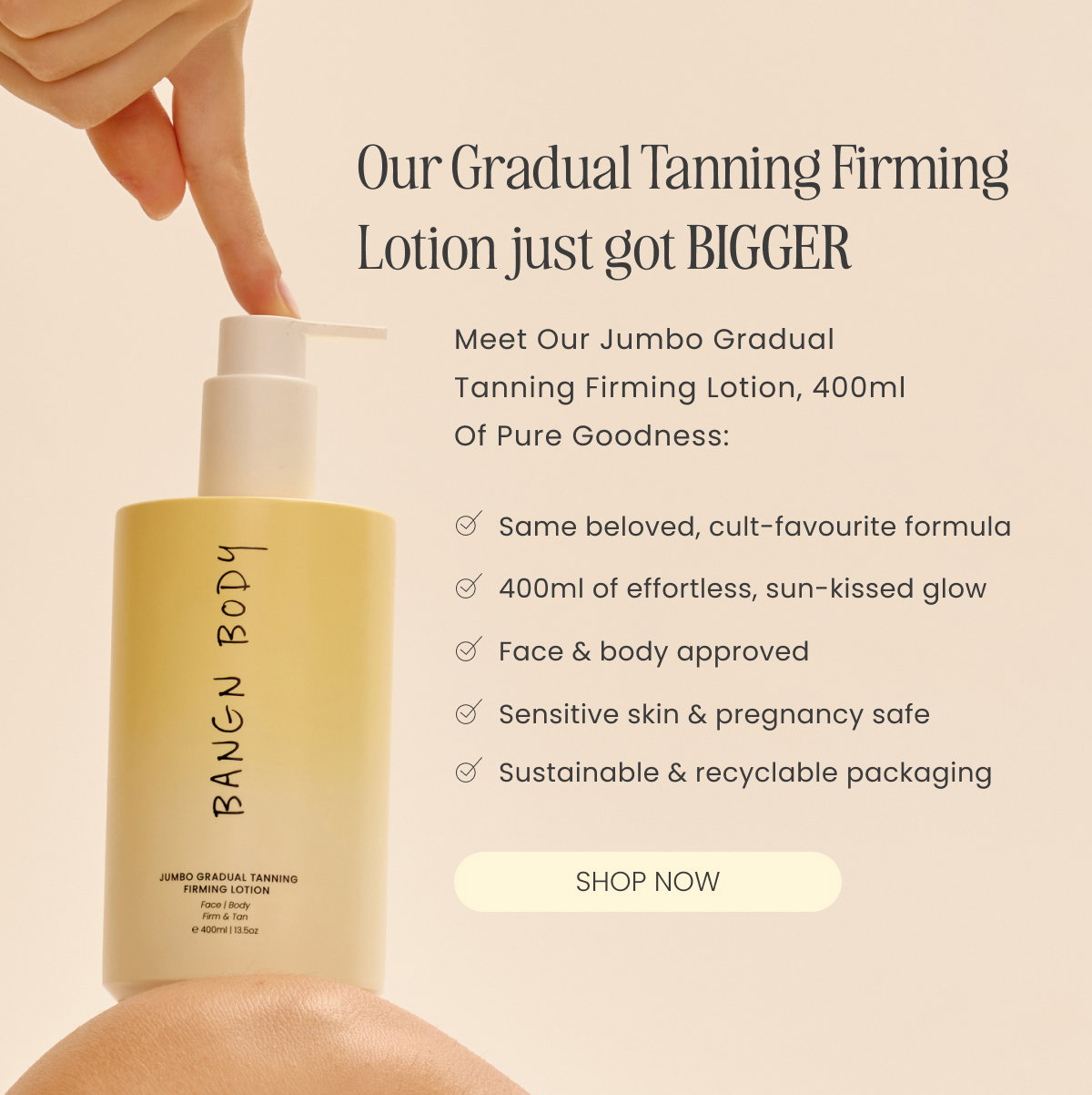 Our Gradual Tanning Firming Lotion just got BIGGER Meet our Jumbo Gradual Tanning Firming Lotion, 400ml of pure goodness:
