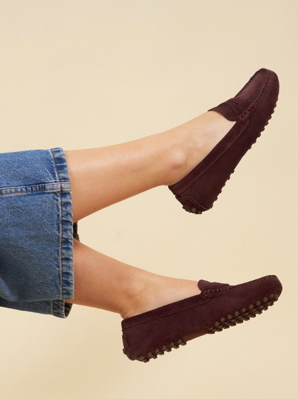 Mocassins cuir daim bordeaux