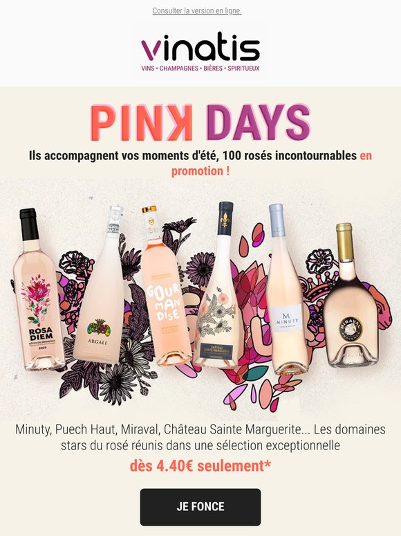 Pink Days 🌺🍷100 rosés incontournables dès 4,40€ !