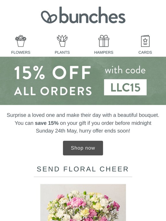 Brighten their day with flowers and save 15% with code LLC15