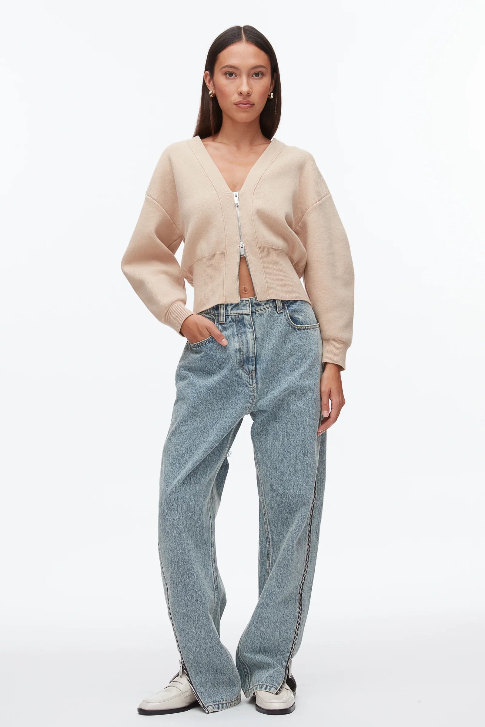 Image of Round Sleeve Zip Cardigan