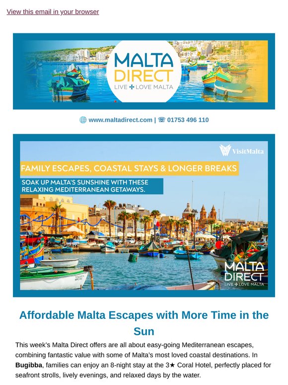 Malta from £296pp – Family Escapes, Coastal Stays & Longer Breaks ☀️