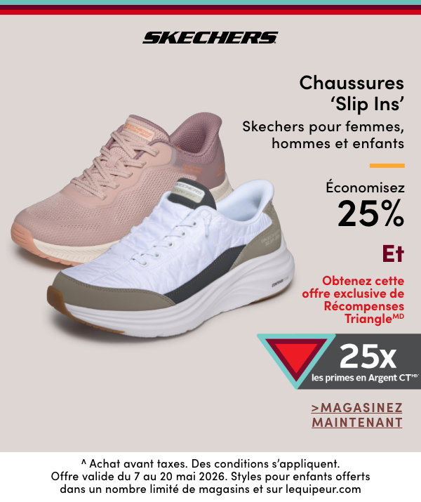 Chaussures 'Slip-ins' Skechers pour femmes, hommes et enfants économisez 25%