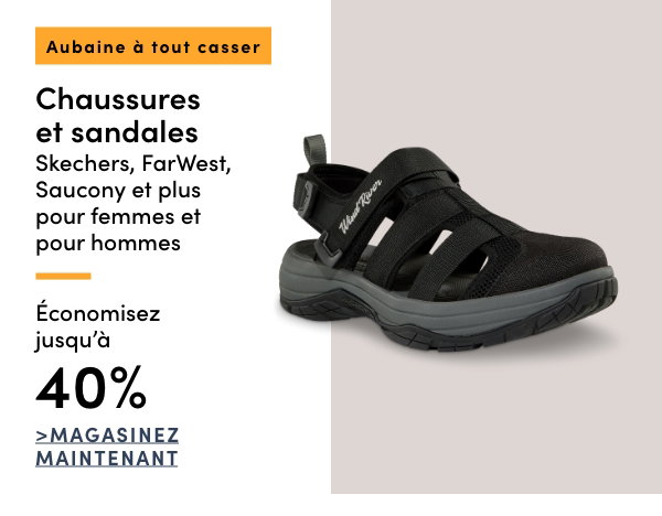 Aubaine à Tout Casser Chaussures et sandales Skechers, FarWest, Saucony et plus pour femmes et pour hommes économisez jusqu'à 40%