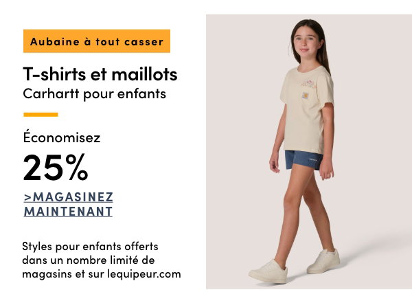 Aubaine à Tout Casser T-shirts et maillots Carhartt pour enfants économisez 25%