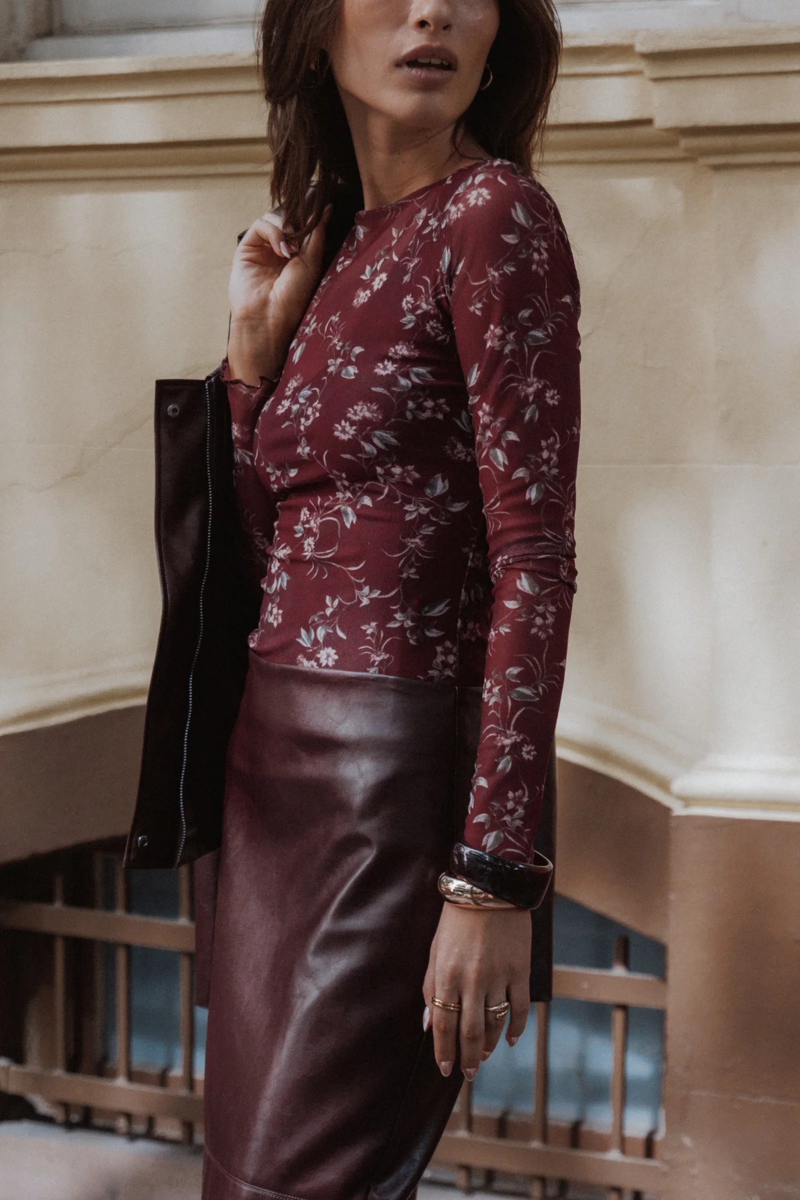 Image of Ermen Mesh Top - Rust Floral