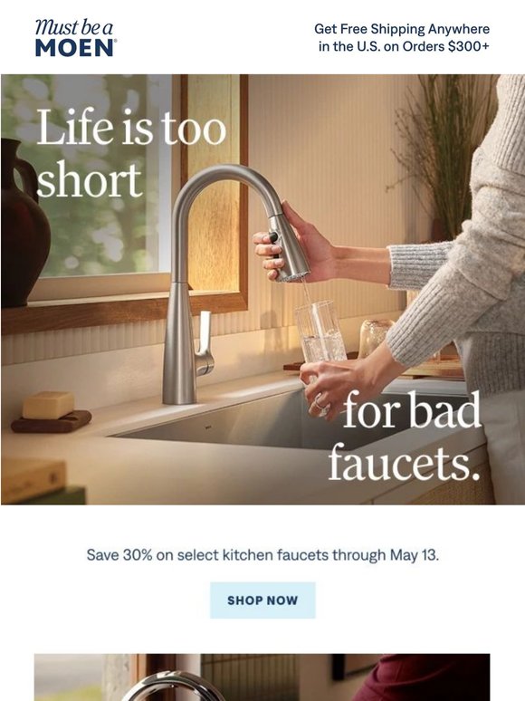 Save 30% on kitchen faucets