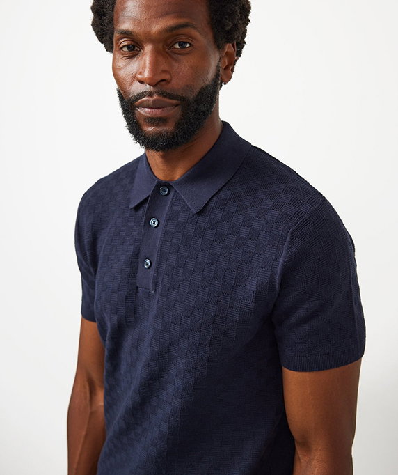 Navy Textured Box Stitch Polo