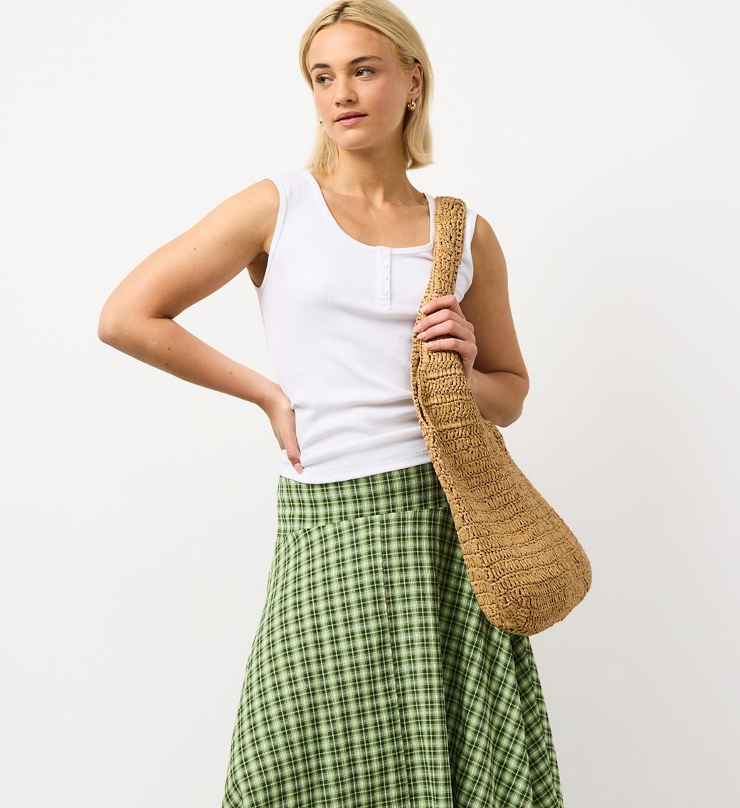 Check Print Hanky Hem Midi Skirt
