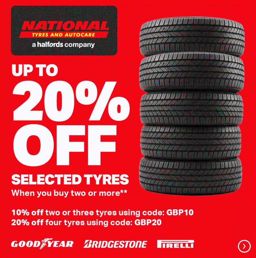 UP TO 20% OFF SELECTED TYRES** | 10% OFF TWO OR THREE TYRES USING CODE: GBP10 | 20% OFF FOUR TYRES USING CODE: GBP20