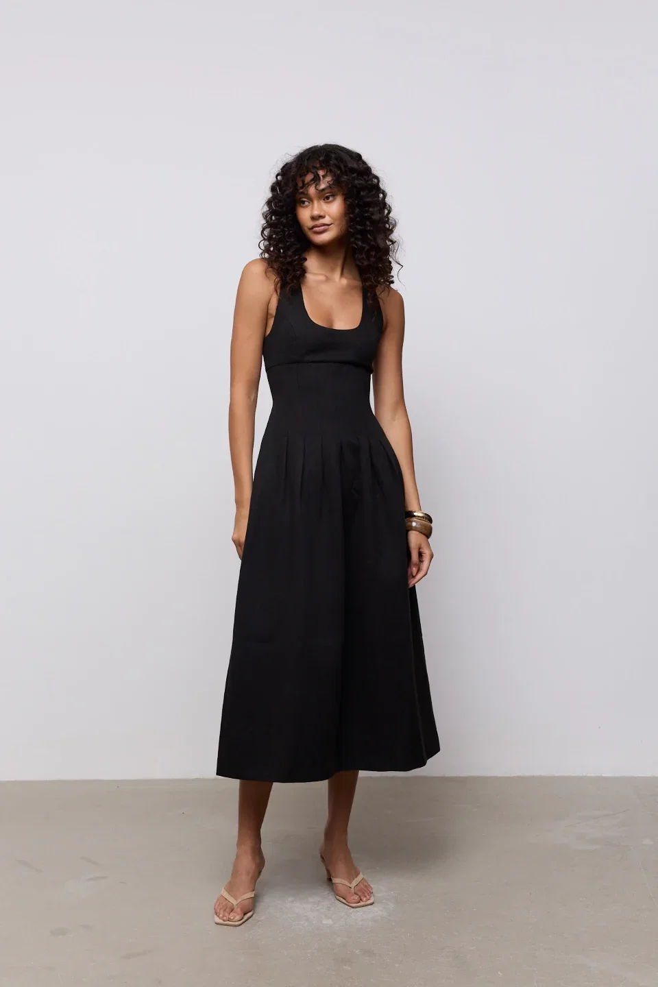 Image of Cotton Mix Cinched Midi Dress