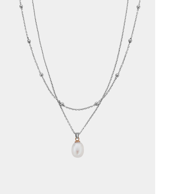 Nature's Wonder Sterling Silver Beachcomber Layered Necklace with Pearl