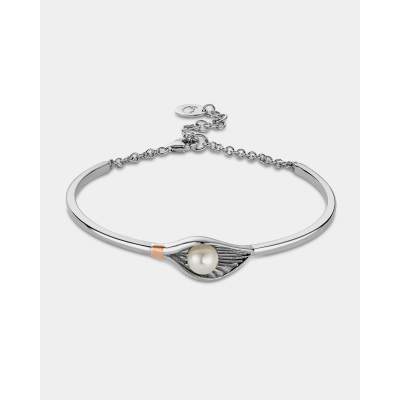 Nature's Wonder Sterling Silver Oyster Shell Banglet with Pearl