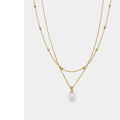 Nature's Wonder 9ct Solid Gold Beachcomber Layered Necklace with Pearl