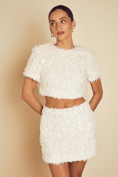 Textured Fluffy Sequin Mix Mini Skirt