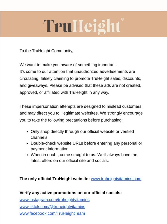 Important Notice from TruHeight