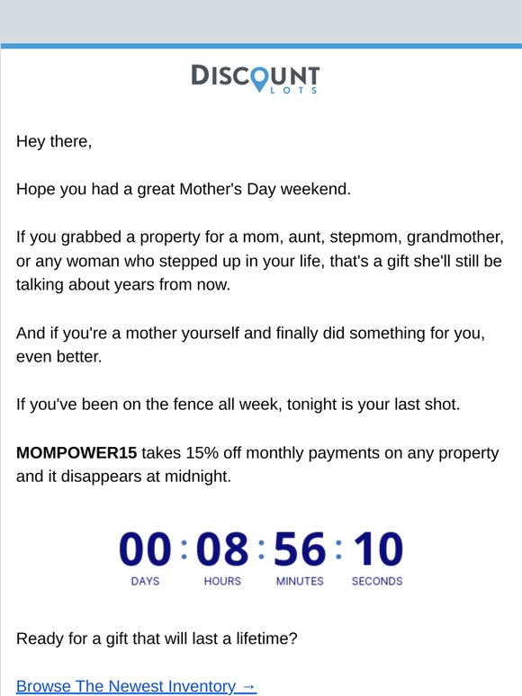 MOMPOWER15 expires at midnight