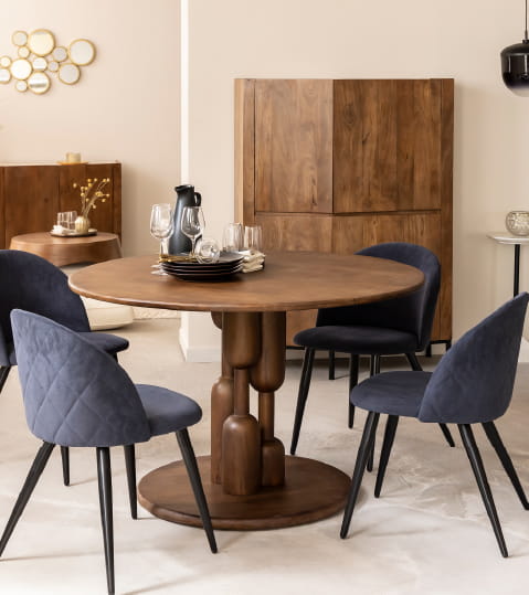 Table à manger ronde en bois de manguier Zola